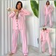 Çizgili Pembe Beyaz Pamuk Gömlek Yaka Uzun Kol Pijama Takımı