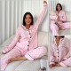 Çizgili Pembe Beyaz Pamuk Gömlek Yaka Uzun Kol Pijama Takımı