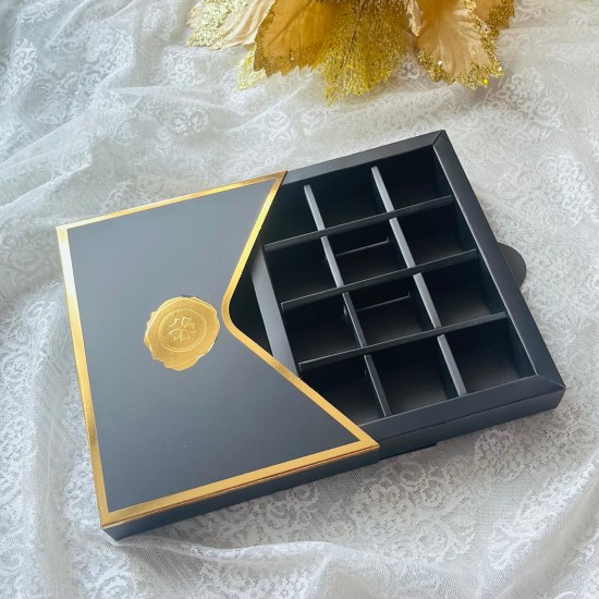 12 Bölmeli Zarf Tasarım Gold Yaldız Kutu-10 Adet