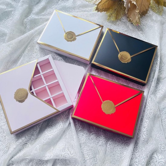 12 Bölmeli Zarf Tasarım Gold Yaldız Kutu-10 Adet