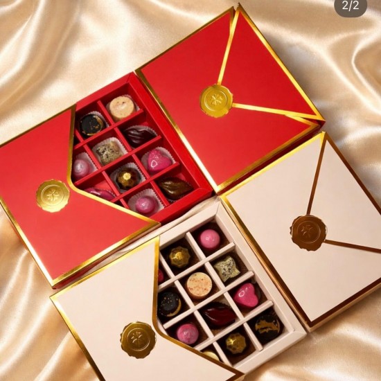 12 Bölmeli Zarf Tasarım Gold Yaldız Kutu-10 Adet