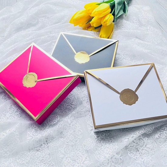 12 Bölmeli Zarf Tasarım Gold Yaldız Kutu-10 Adet