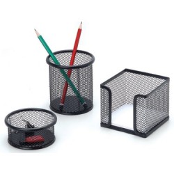 İnox Ofis Metal Fileli Kalemlik 3'Lü Set Siyah