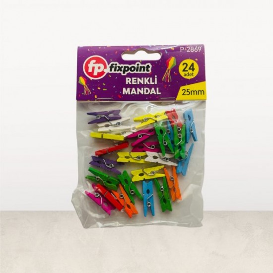 Fixpoint P-2869 Küçük Boy Renkli Mandal - 24 Adet/Paket
