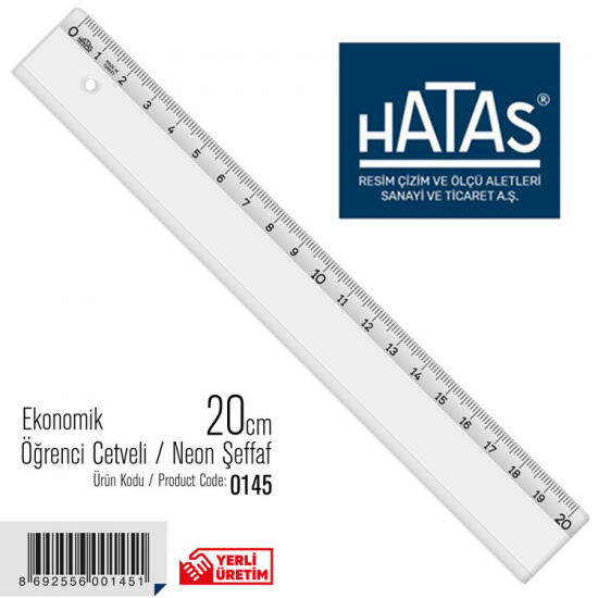 Hatas Cetvel 20 Cm Ekonimik Öğrenci Neon / Şeffaf 0145