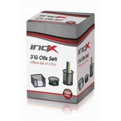 İnox Ofis Metal Fileli Kalemlik 3'Lü Set Siyah