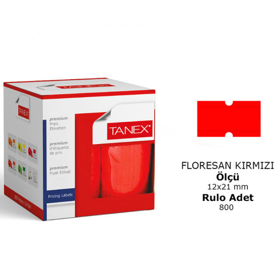Tanex Fiyat Etiketi 12*21 Motex Çizgili 800 Adet Floresan Kırmızı