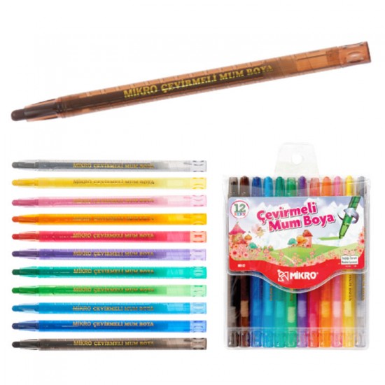 Mikro St. Mb-12 Çevirmeli Mum Boya 12'Li Kısa Boy Mb12 
