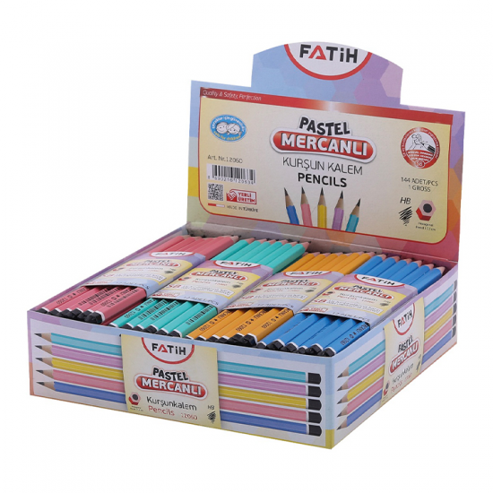 Fatih Köşeli Mercanlı Kurşun Kalem Pastel Renk 12'li