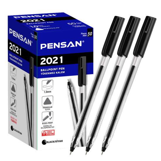 Pensan 2021 Tükenmez Kalem 1 Mm Siyah Şeffaf 50 Li 