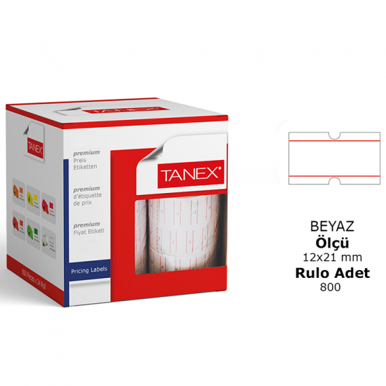 Tanex Fiyat Etiketi 12*21 Motex Çizgili 800 Adet Beyaz