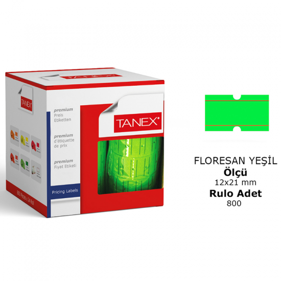 Tanex Fiyat Etiketi 12*21 Motex Çizgili 800 Adet Floresan Yeşil